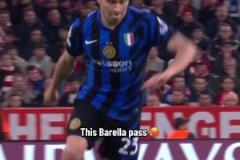 世界第幾中場(chǎng)？歐冠官推怒贊巴雷拉這腳長(zhǎng)傳